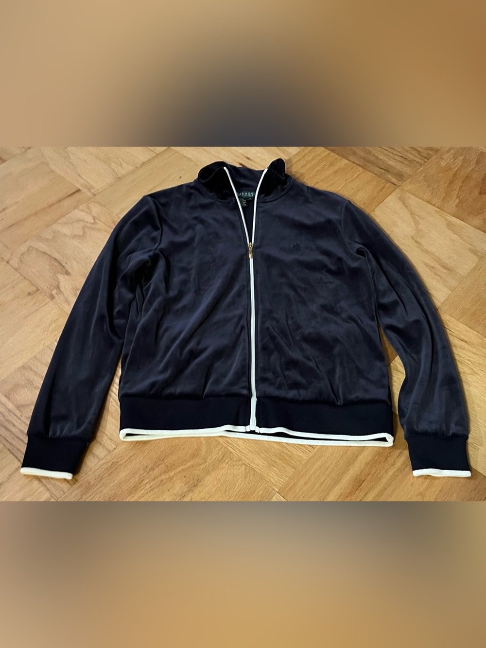 Lauren Ralph Lauren Navy Track Jacket with Emblem and Contrast Trim
